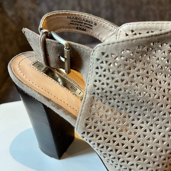 Tahari Taupe Grey Suede Slingback Mule Heels - Picture 4 of 12